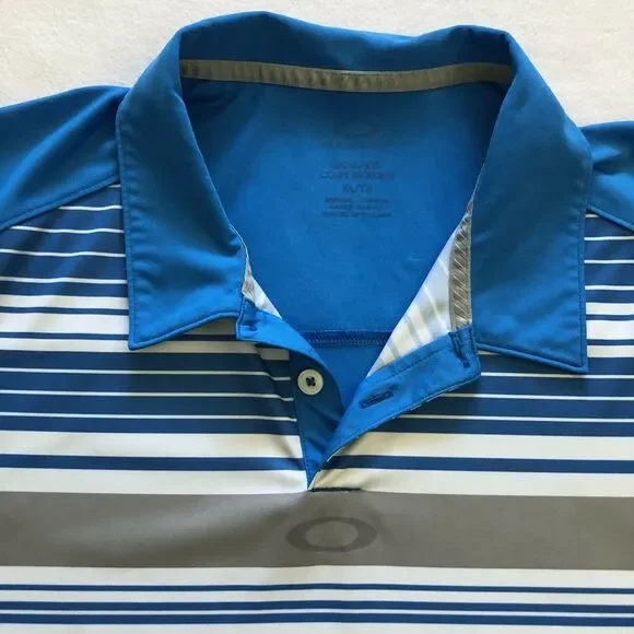 Oakley Men Blue Gray Stripe Regular Fit Short Sleeve Hydrolix Golf Polo Shirt XL - Picture 4 of 11